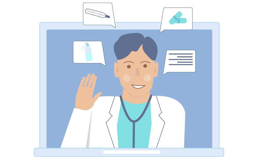 Doctor cyber communicates with the patient ia a computer.